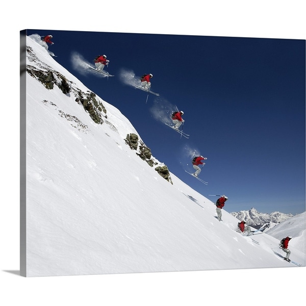 "Sequence of male skier jumping down steep slope" Canvas Wall Art