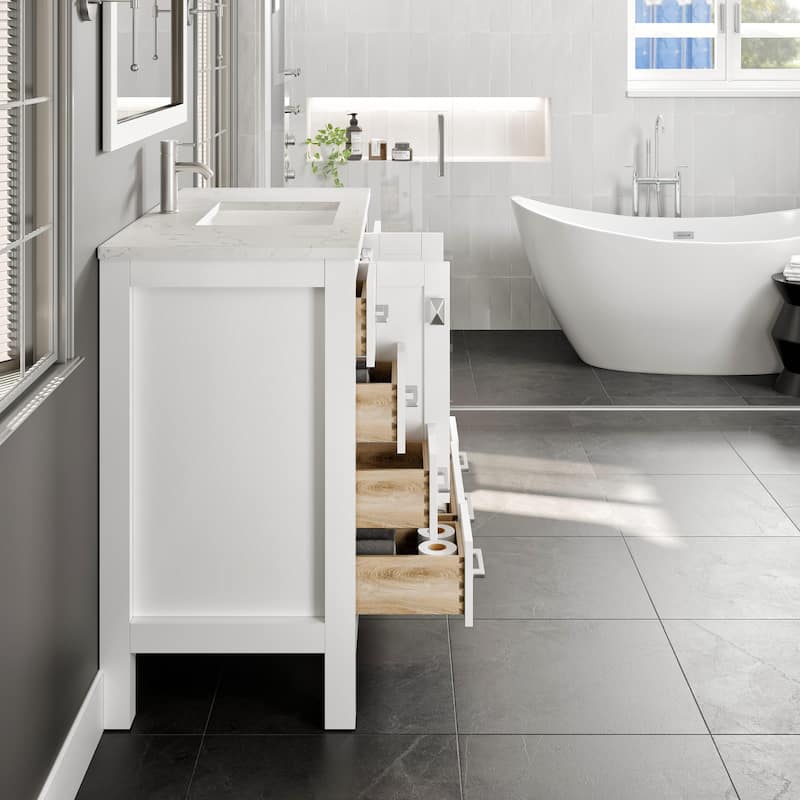 Eviva Hampton 36"W x 18"D Bath Vanity with Carrara Quartz Top