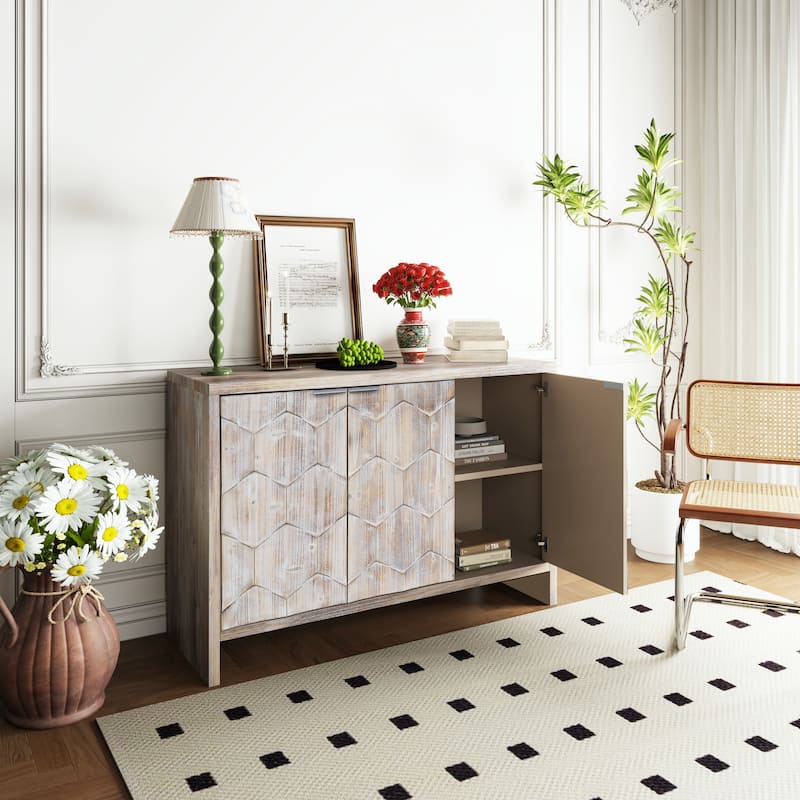 Farmhouse Style Wooden Sideboard Buffet Server Cabinet with Doors