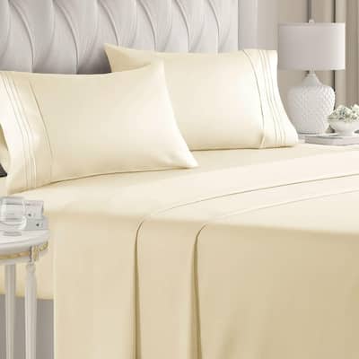 CGK Linens 4 Piece Solid Microfiber Deep Pocket Soft Bed Sheet Set