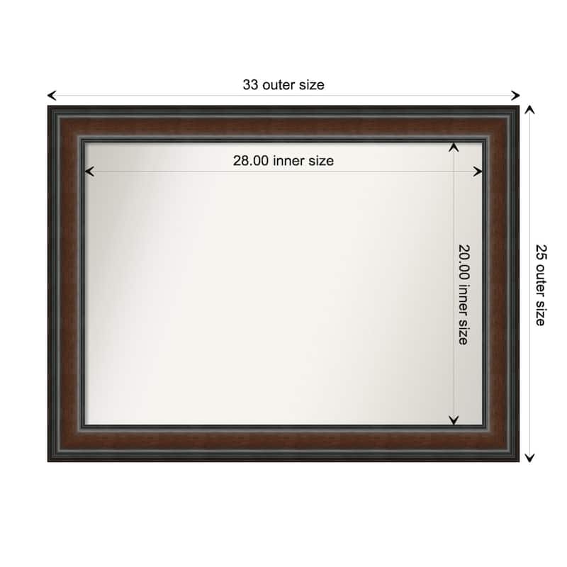 Cyprus Walnut Framed Non-Beveled Custom Wall Mirror, Bathroom Vanity Mirror - Outer Size: 32.75 x 24.75