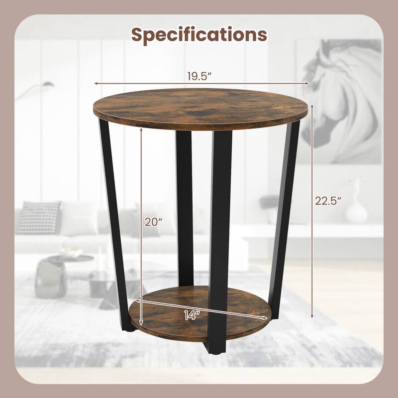 Multifunctional 2-Tier Round Side Table with Storage Shelf and Metal Frame - 19.5" x 19.5" x 22.5" (L x W x H)