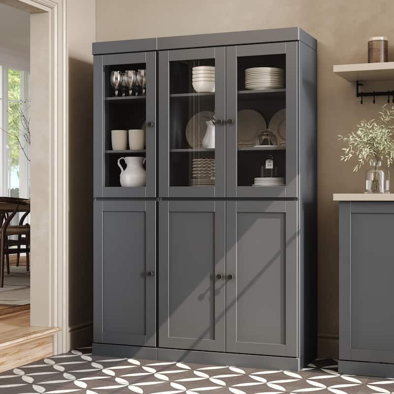 Palace Imports 100% Solid Wood 48.5" Pantry Cabinet with Clear Glass, Shaker Doors, 2-Drawers and Adjustable Shelves