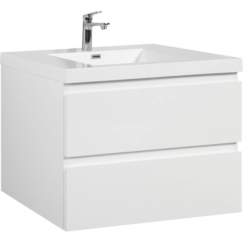 35.5-Inch Floating Bathroom Vanity with Glossy Resin Sink, Ash Grey Color, Wall-Mounted Design, 2 Drawers