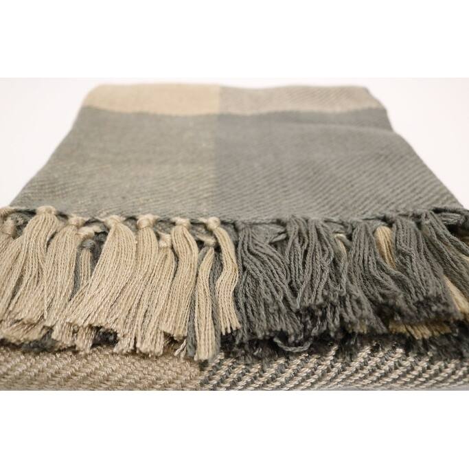 Home&Manor Handcrafted Wool & Cotton Throw Blanket Sage Loom