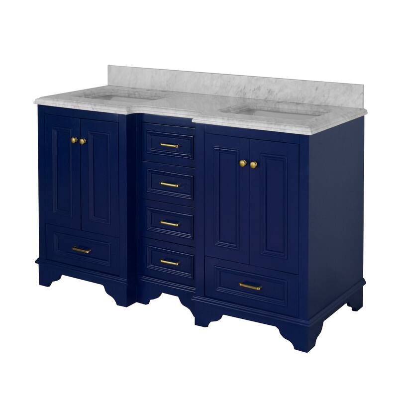 KitchenBathCollection Nantucket 60" Double Bathroom Vanity with Carrara Marble Top