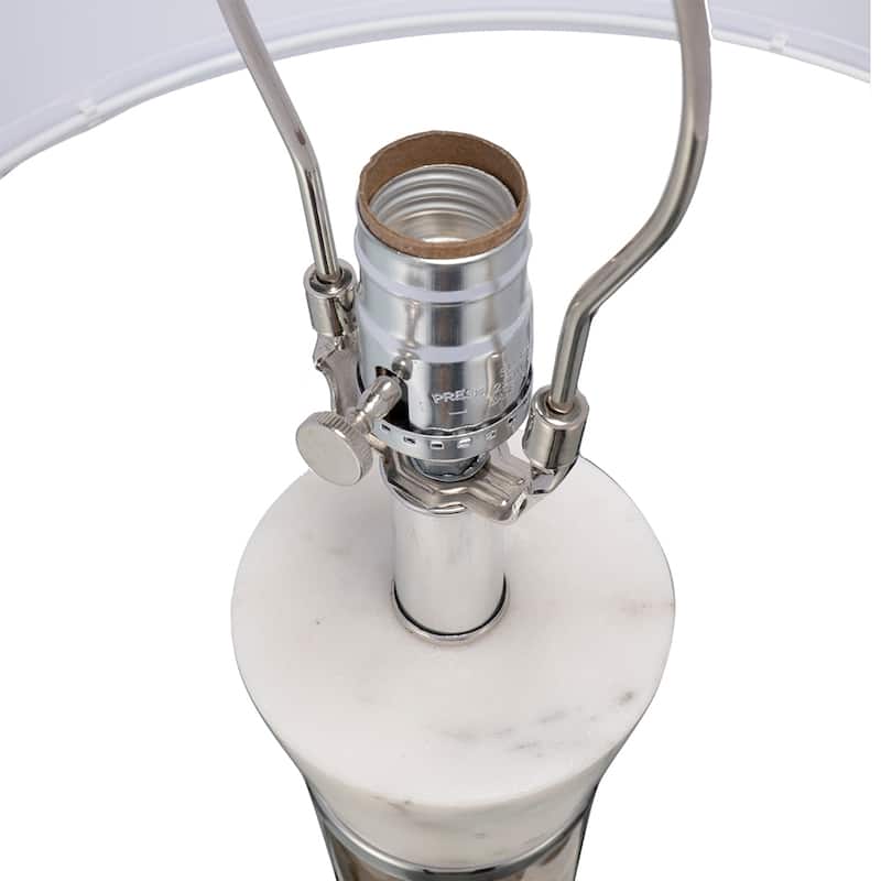 D15x30.2" White and Bronze Marble Table Lamp with Glass Cylinder (Lamp Shade Assembly Required)