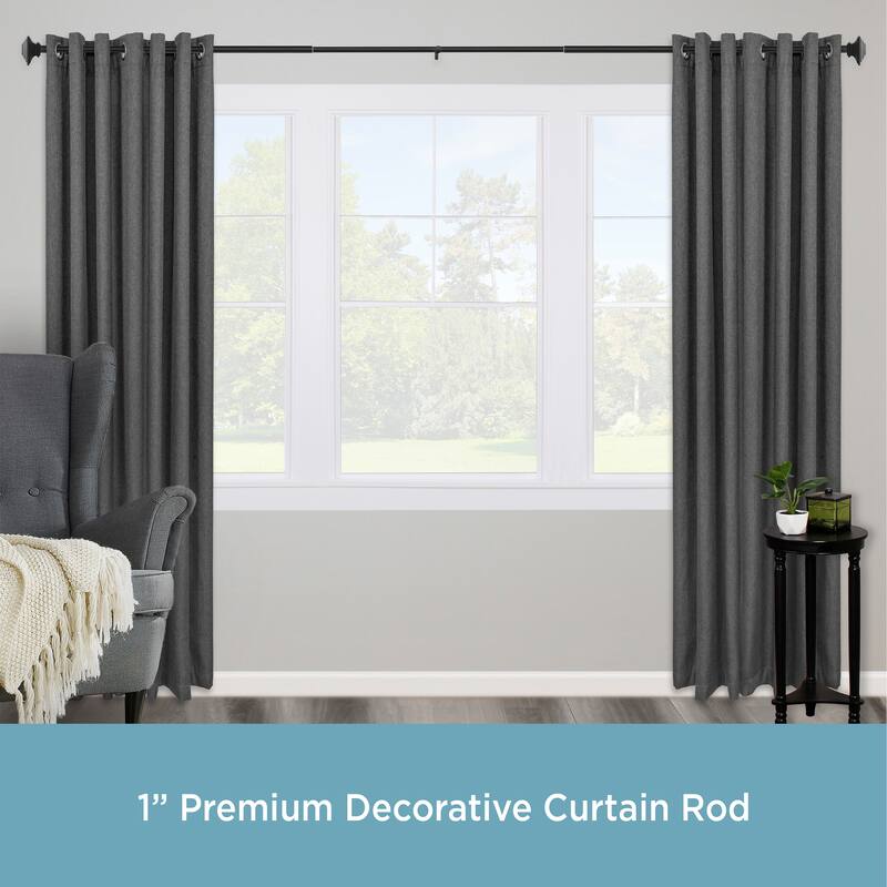 Kenney® Mission 1" Premium Decorative Window Curtain Rod, 120-170", Matte Black