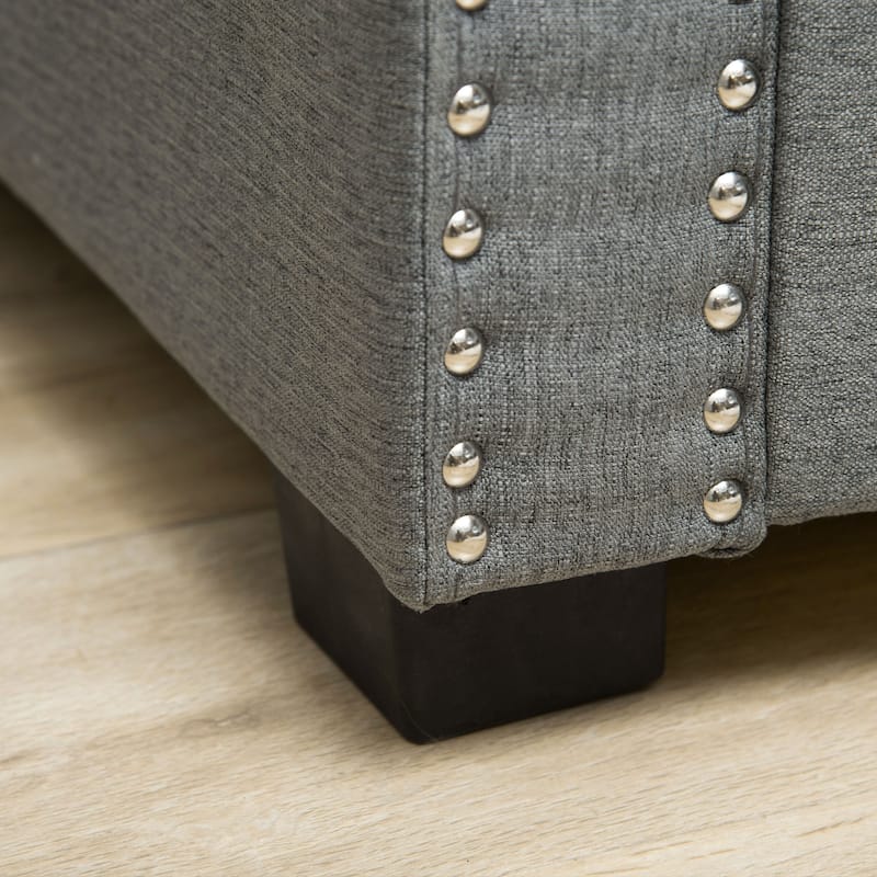HOMCOM Nailhead Trim Upholstered Flip Top Storage Bench, Fabric Ottoman for Bedroom, or Living room - 47.25"x19.75"x17.25"