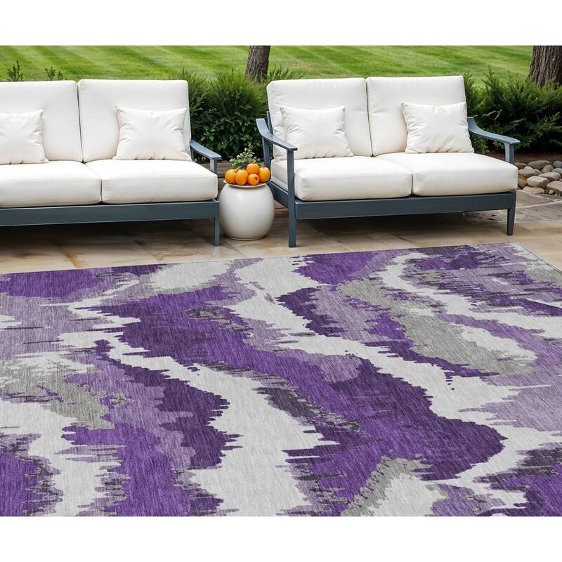 HomeRoots Abstract Transitional Rectangle Outdoor Rug - 8' X 10'
