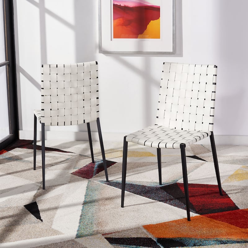 SAFAVIEH Monnie Woven Leather Dining Chair (Set of 2) - 15.8" W x 19.8" L x 33.5" H - 16Wx20Dx34H - Cognac/Black