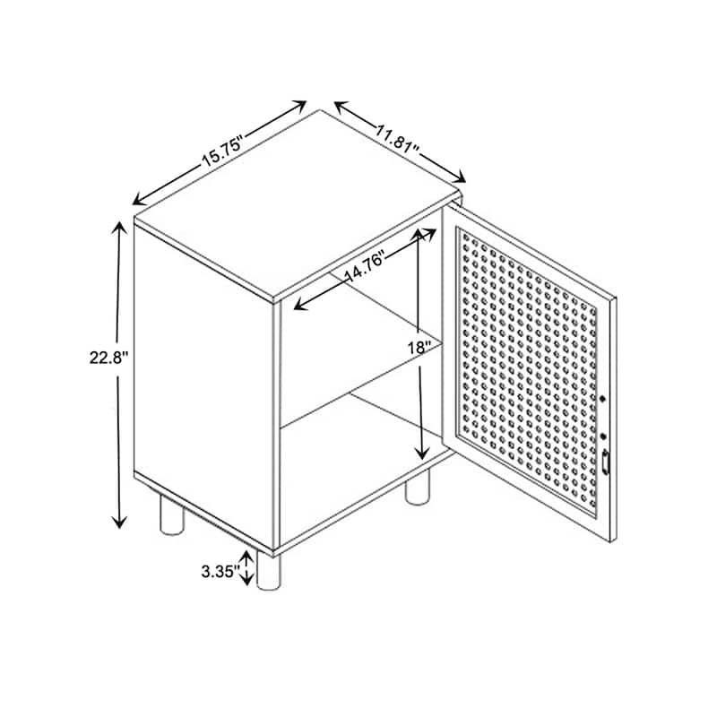 Baxton Studio Maclean Mid-Century Modern Rattan and Natural Brown Finished Wood 1-Door End Table