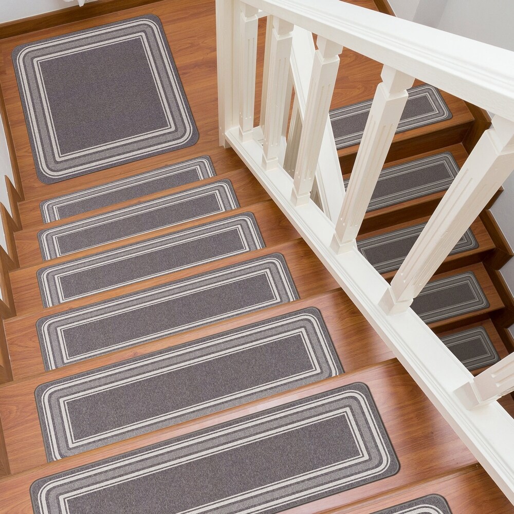 Stair Treads Slip Resistant Indoor Matching Landing Mat Trellis Border GreyBlack 