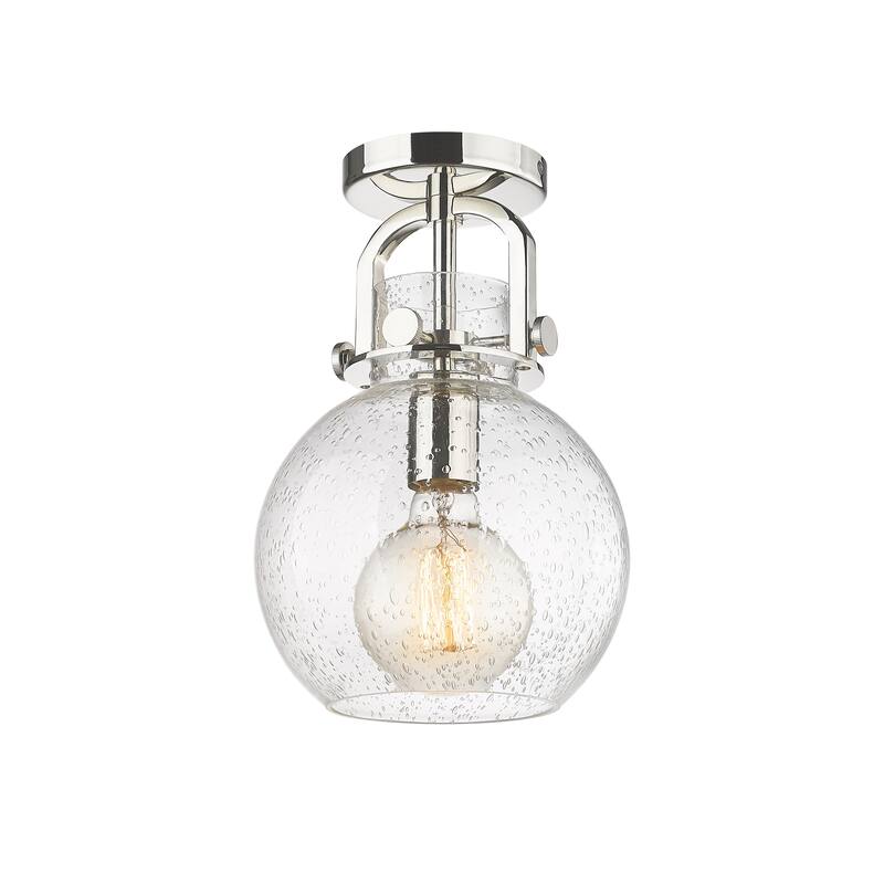 Innovations Lighting Newton Sphere - 1 Light 8" Arched-Frame Flush Mount Light - Polished Nickel/Seedy