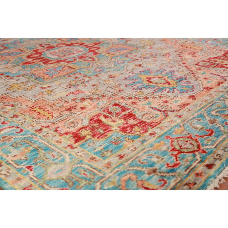 Geometric Oushak Oriental Area Rug Handmade Wool Carpet - 7'9" x 9'11"