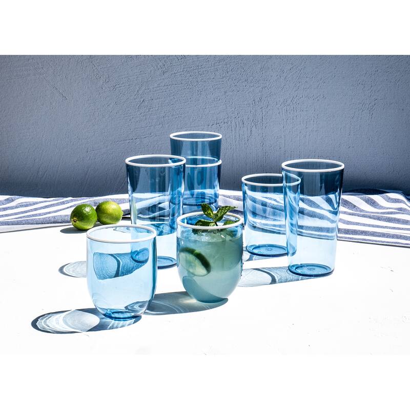 Abode Homewares Contrast Acrylic Stemless Wine Glass - Blue - 15 oz - Set of 6
