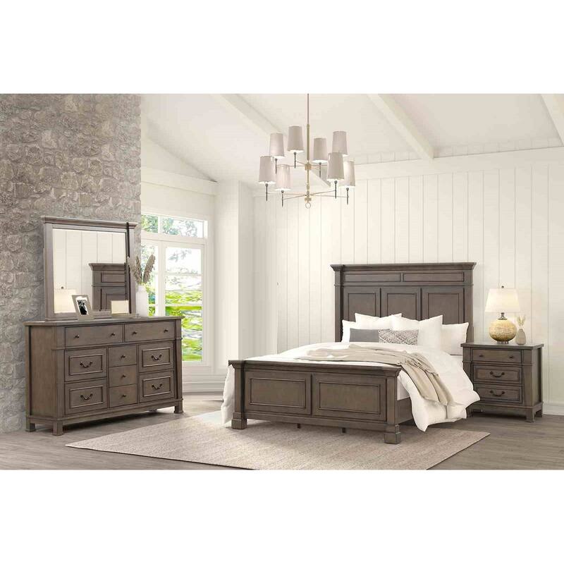Modern Dark Walnut Finish 4pc Bedroom Furniture Set USB Nightstand