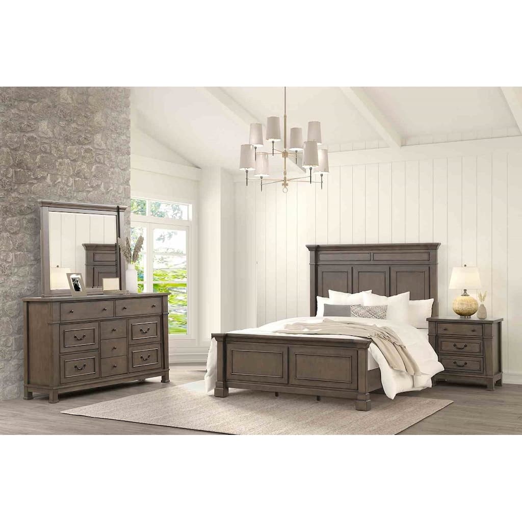 Modern Dark Walnut Finish 4pc Bedroom Furniture Set USB Nightstand