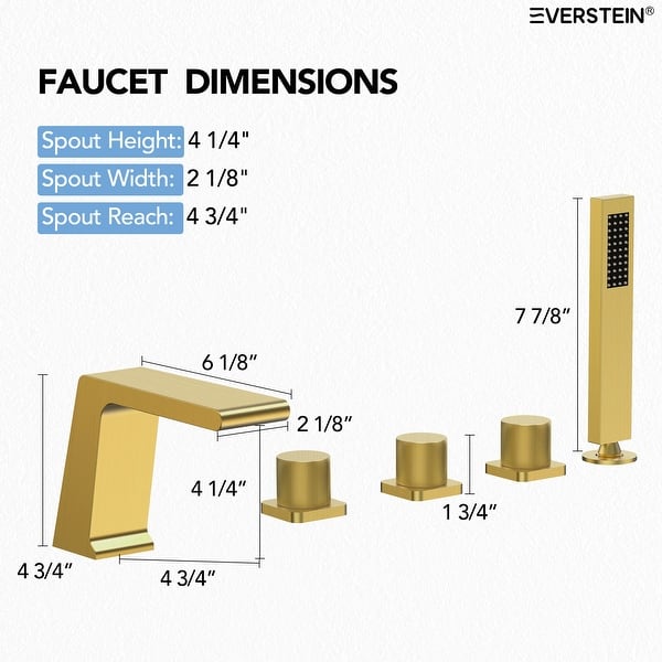 dimension image slide 1 of 4, Roman Tub Faucet with Handheld Shower 3-Handle Deck Mount Bathtub Faucet Set