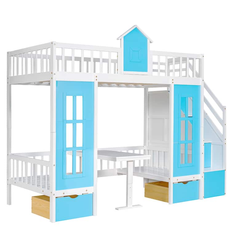 Twin-Over-Twin Bunk Bed with Changeable Table with 2 Drawers