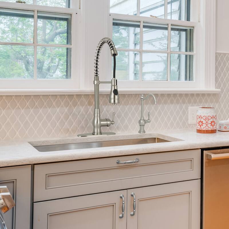 Pre-Rinse Spring Kitchen Faucet, Single Level with Pull Down Sprayer