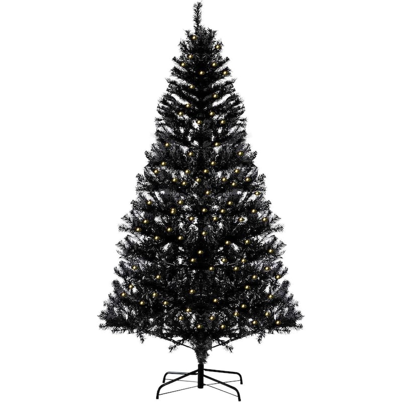 6.5 Ft Prelit Artificial Christmas Tree, Xmas Decoration for Living Room Hallway Office - 6.5 ft - Black