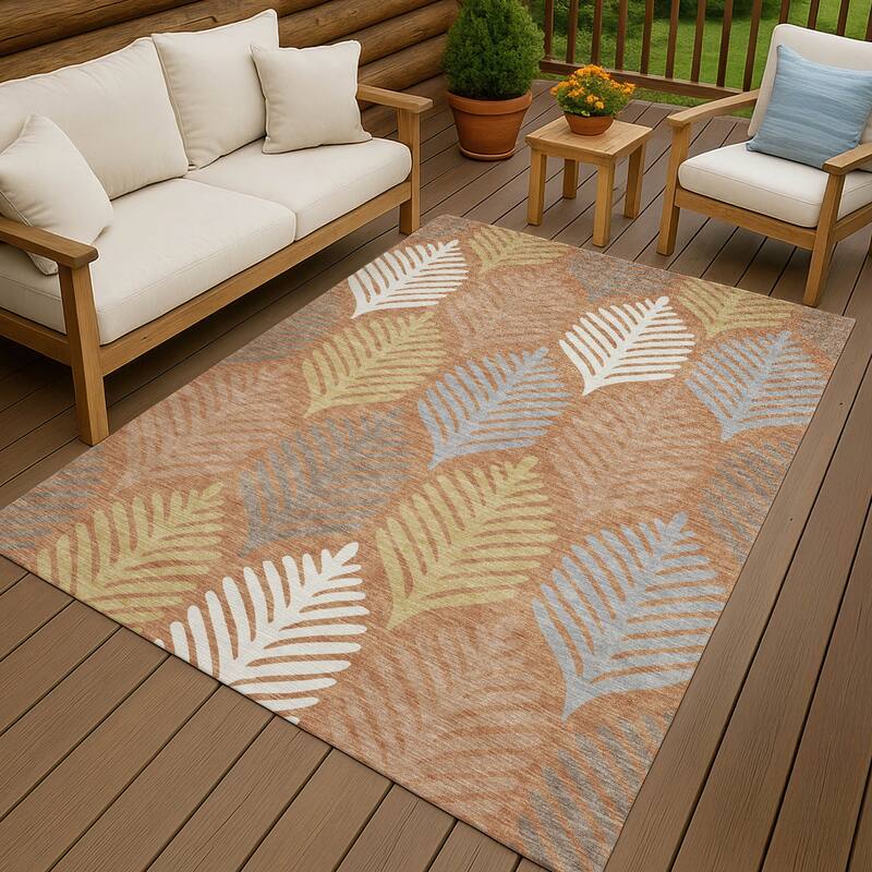 Machine Washable Indoor/ Outdoor Modern Fern Chantille Rug
