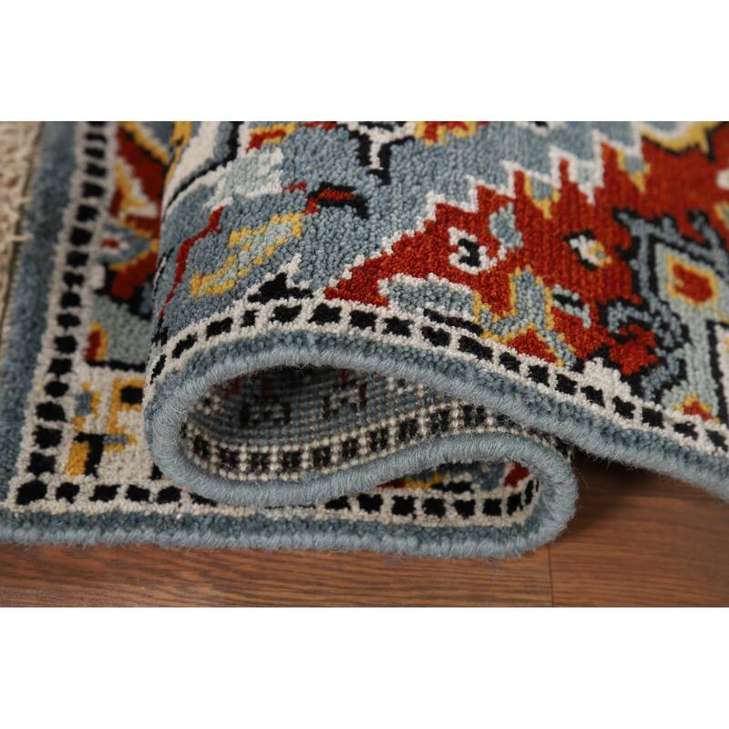 Blue Geometric Kazak Oriental Accent Rug Hand-Knotted Wool Carpet - 2'0" x 3'0"