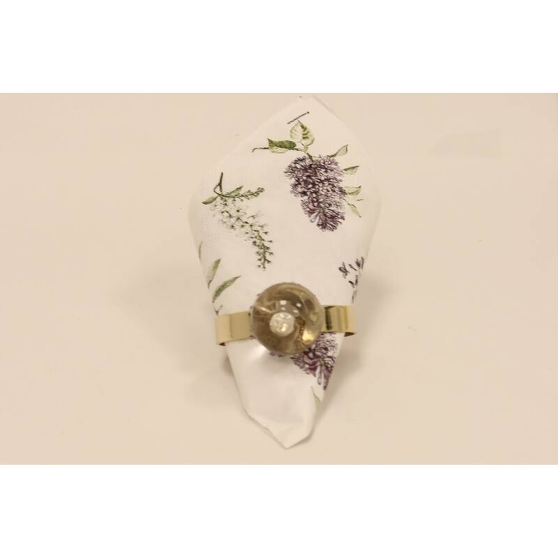 S/4 Napkin Rings Gold with Clear Ball Detail - 2"