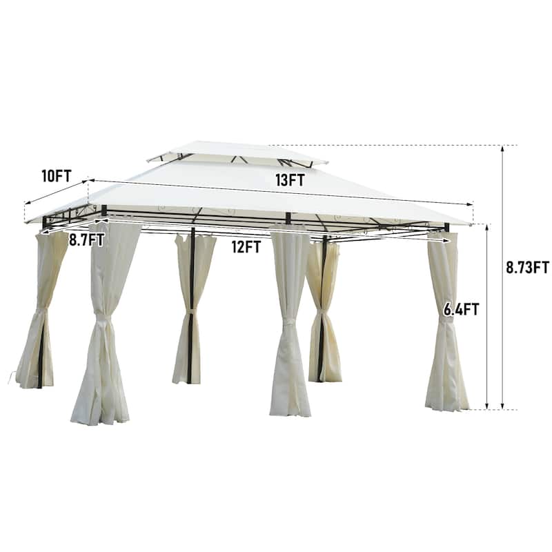 13x10 Outdoor Patio Gazebo Canopy Tent, Metal Patio Gazebo with Ventilated Double Roof & Mosquito Net for Lawn, Garden