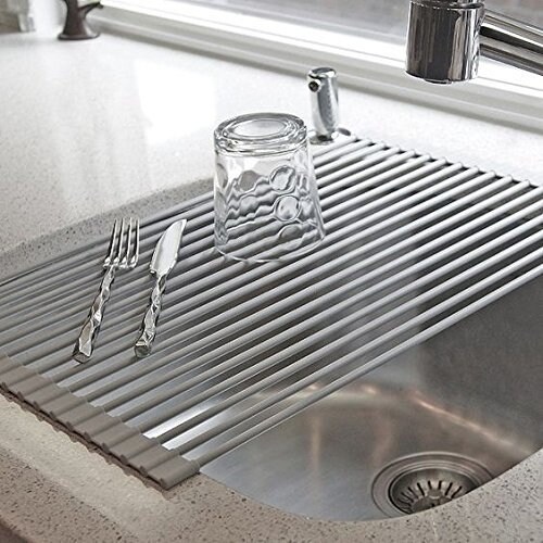 Roll-Up Dish Drying Rack ,foldable Kitchen Dish Strainer With Silicone-coated Steel