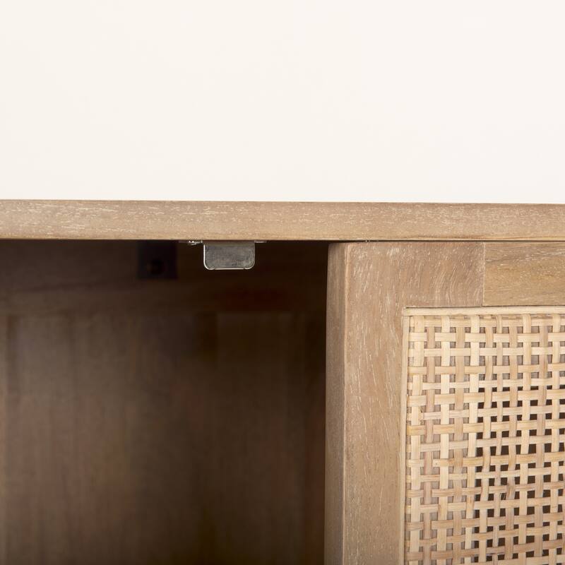Grier Light Brown Solid Wood with Cane 4 Door Sideboard - 72.0L x 18.0W x 31.0H