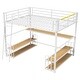 preview thumbnail 9 of 24, Twin/Full Size Metal Loft Bed with Ladder and Built-in Long Desk, Kids Storage Bed Frame with Shelves and USB Ports