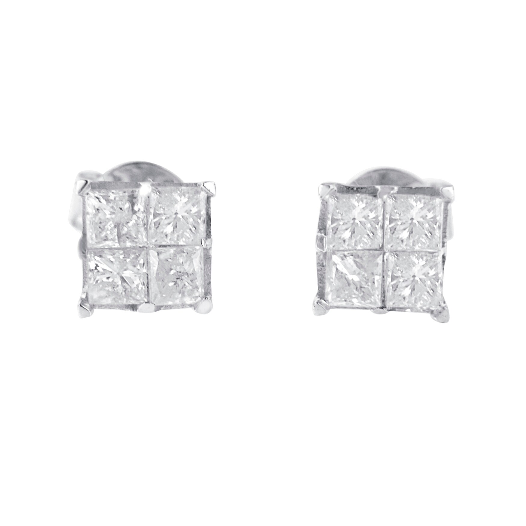 10K White Gold 1.00 cttw Invisible Set Princess-Cut Diamond Composite  Square Shape Stud Earrings (G-H Color, I2-I3 Clarity)