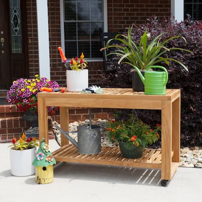 Clermont Outdoor Natural Teak Island with Wheels
