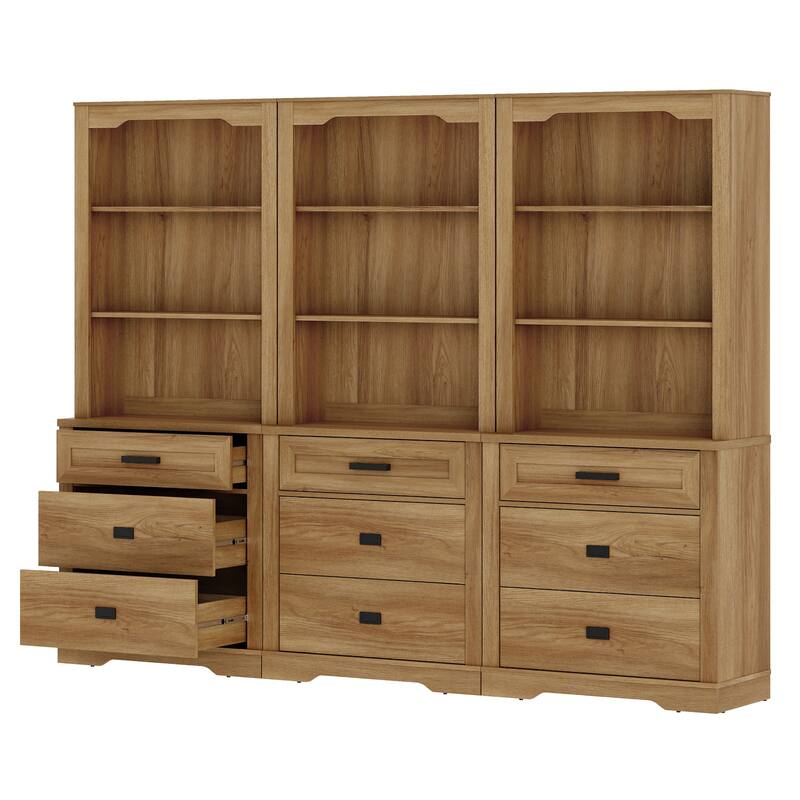 3 Tier Bookcase with Drawer,73.3" Tall Floor Standing Bookshelf