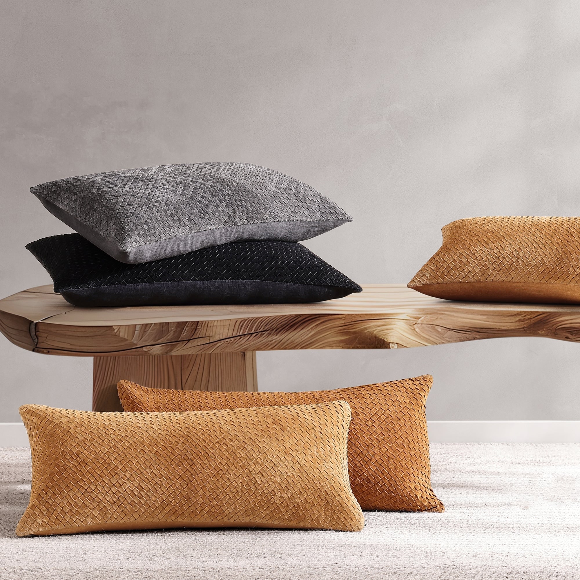 Paseo Road Woven Suede & Basket Weave Long Lumbar Pillow, 14"x30"