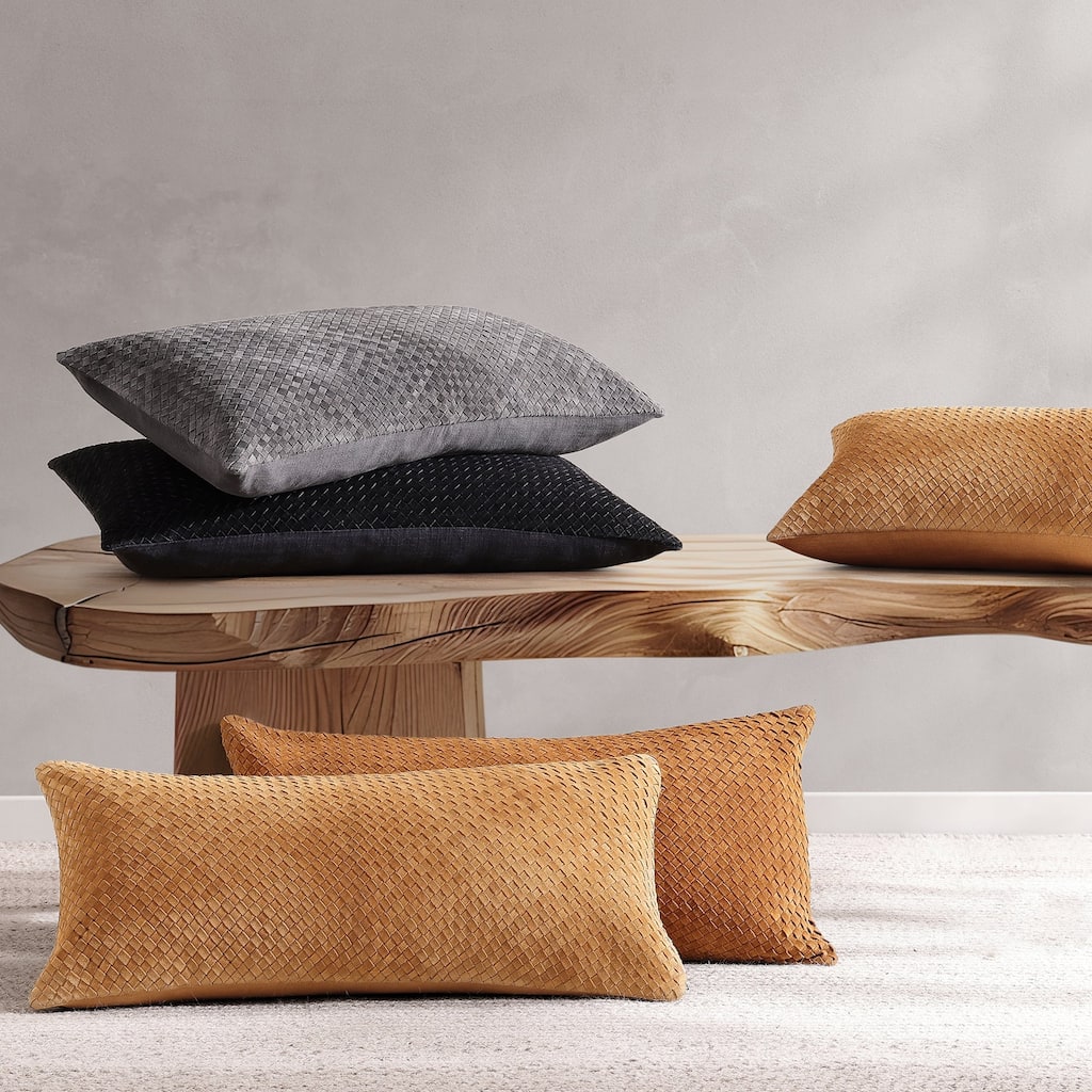 Paseo Road by HiEnd Accents Woven Suede Lumbar Pillow, 14"x30"