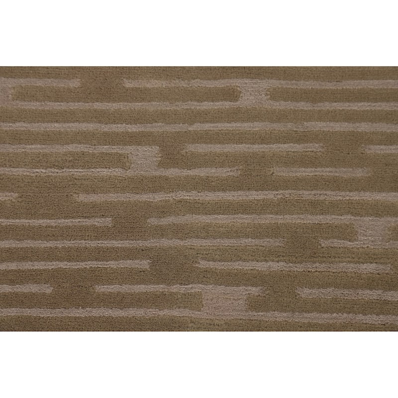 All-Over Striped Nepalese Area Rug Hand-Knotted Wool Carpet - 9'2" x 11'8"