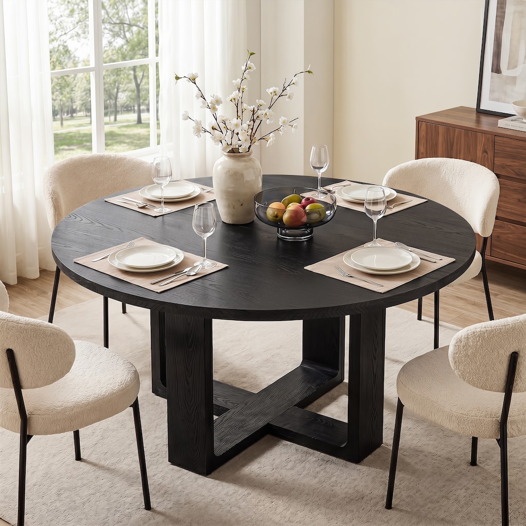 47.24" Round Dining Table for 6 People, Solid Wood Kitchen Table for Dining Room