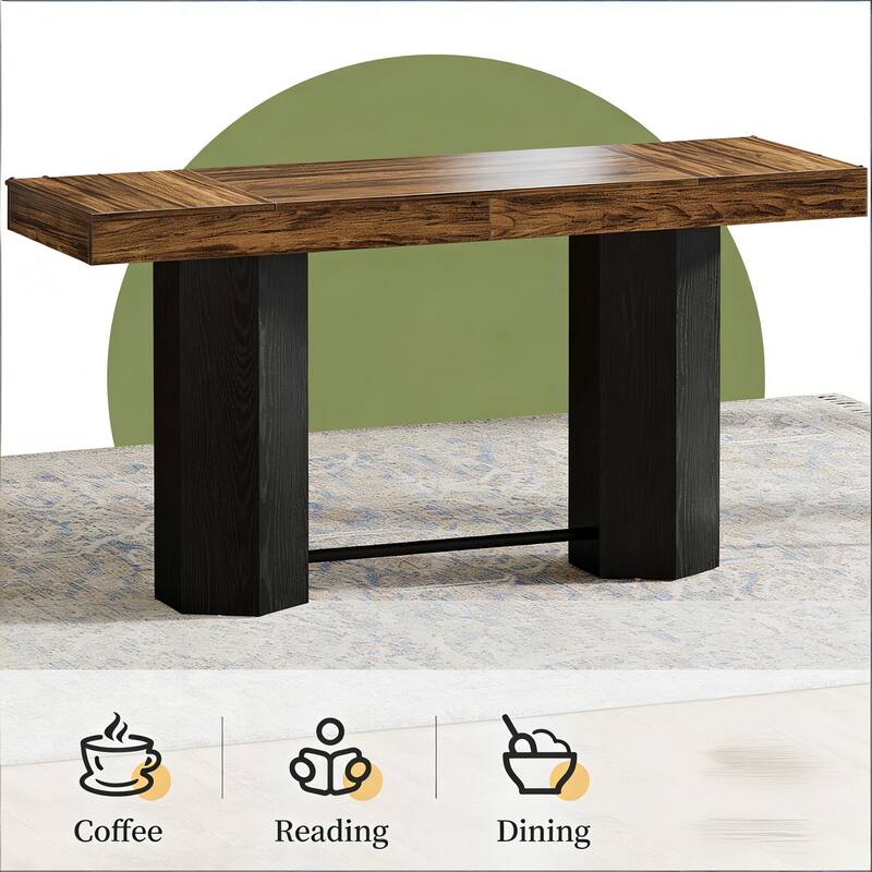 Home Bar Height Table Dining Table, Coffee Table for 4-6 People, Woodgrain Kitchen Table with Hexagonal Base