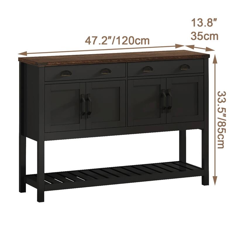 47" Modern Farmhouse Console Storage Table with 2 Drawers and Slatted Display Shelf - Brown