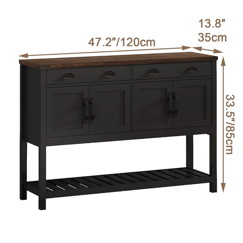 47'' Modern Farmhouse Console Storage Table - Two Drawers,Four-Door Cabinet with Slatted Display Shelf