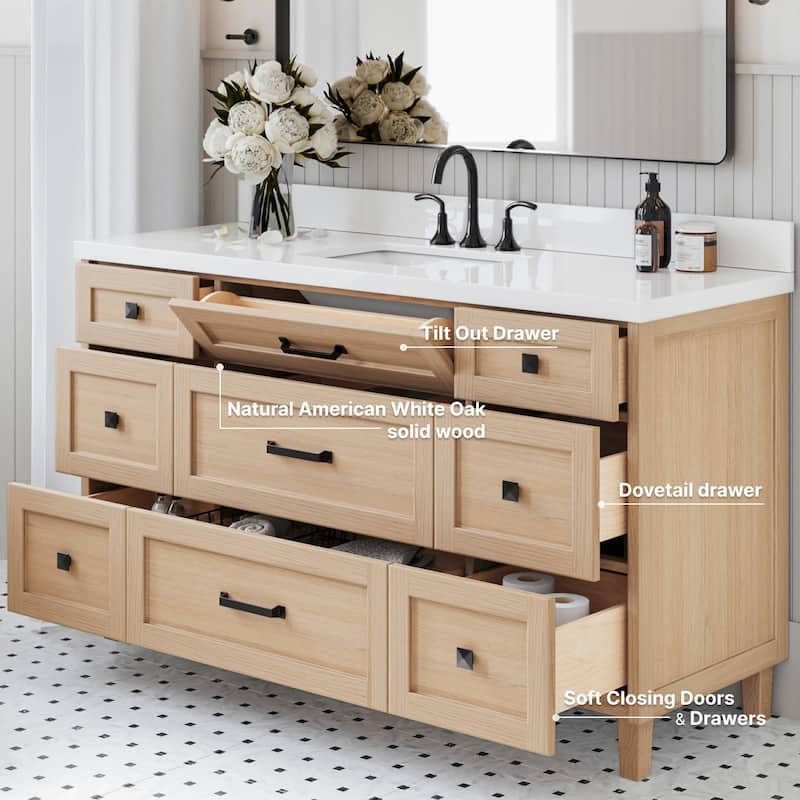 Ariel B61WQRVO Monroe 61" Free Standing Single Basin Vanity Set with