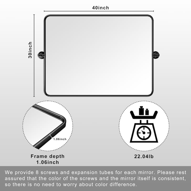 Rectangle Bathroom Tilting Vanity Wall Pivot Mirror, with Rounded Corner Design