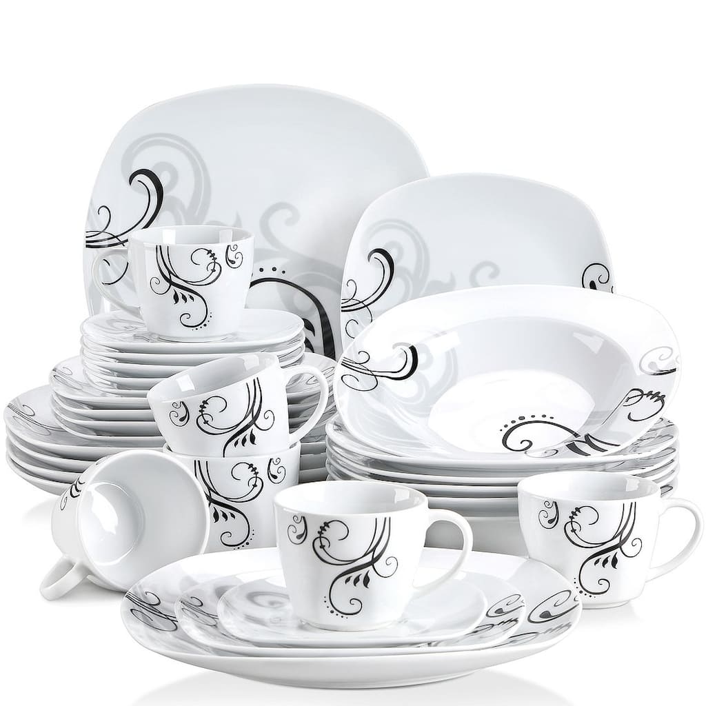 VEWEET 'Zoey' Porcelain Black Lines Dinnerware Set (Service for 6)