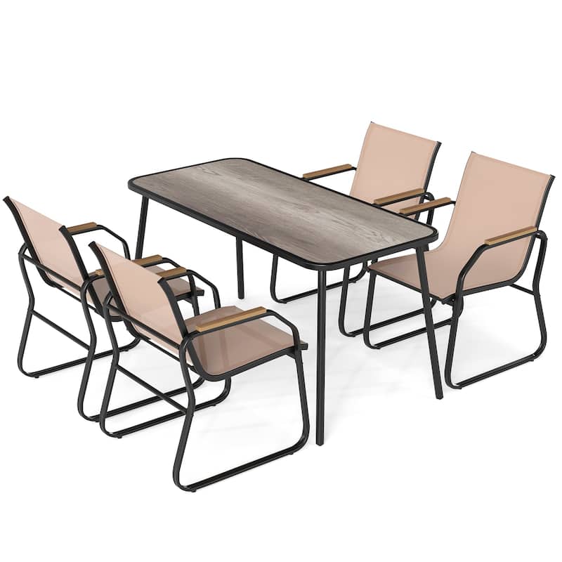 5 Piece Outdoor Bistro Dining Set with Rectangular Table and Upholstered Chairs for Backyard Meals - 55" x 25.5" x 28.5"