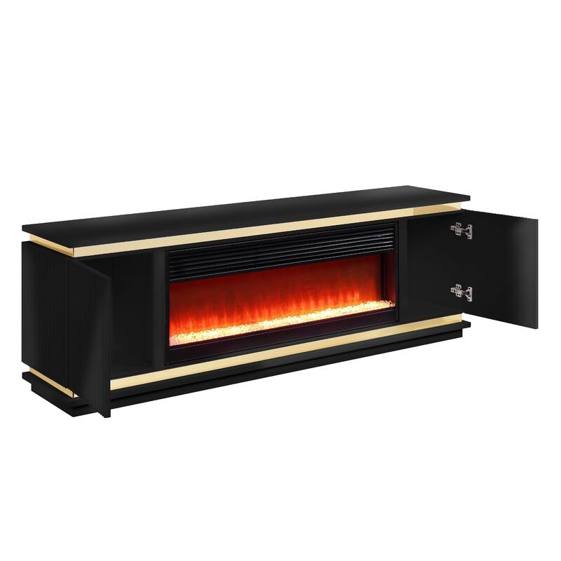 Stan TV Stand Cabinet, 7 Color Fireplace, Speaker, 71 Inch Black