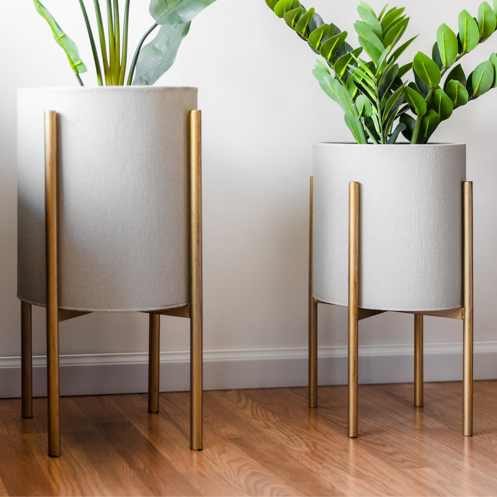 Nabila Grey/Gold Metal Mid-century Planters (Set of 2) - 23"h x 12.5"w x 12.5"d / 19"h x 10.5"w x 10.5"d