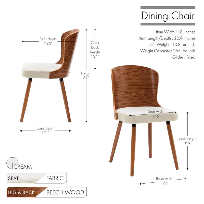 Porthos Home Karr Armless Dining Chairs Set of 2, Beech Wood Back & Legs